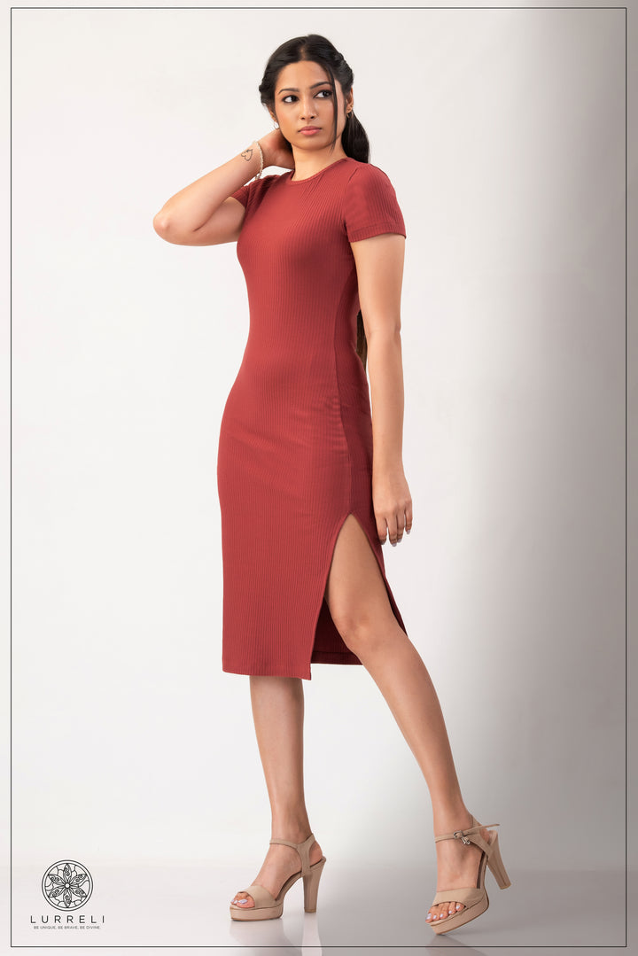 Run Neck Rib Midi Dress