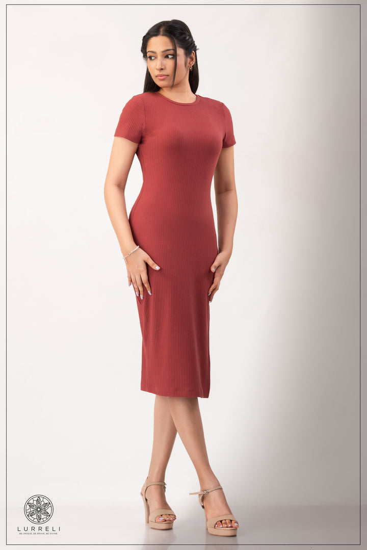 Run Neck Rib Midi Dress