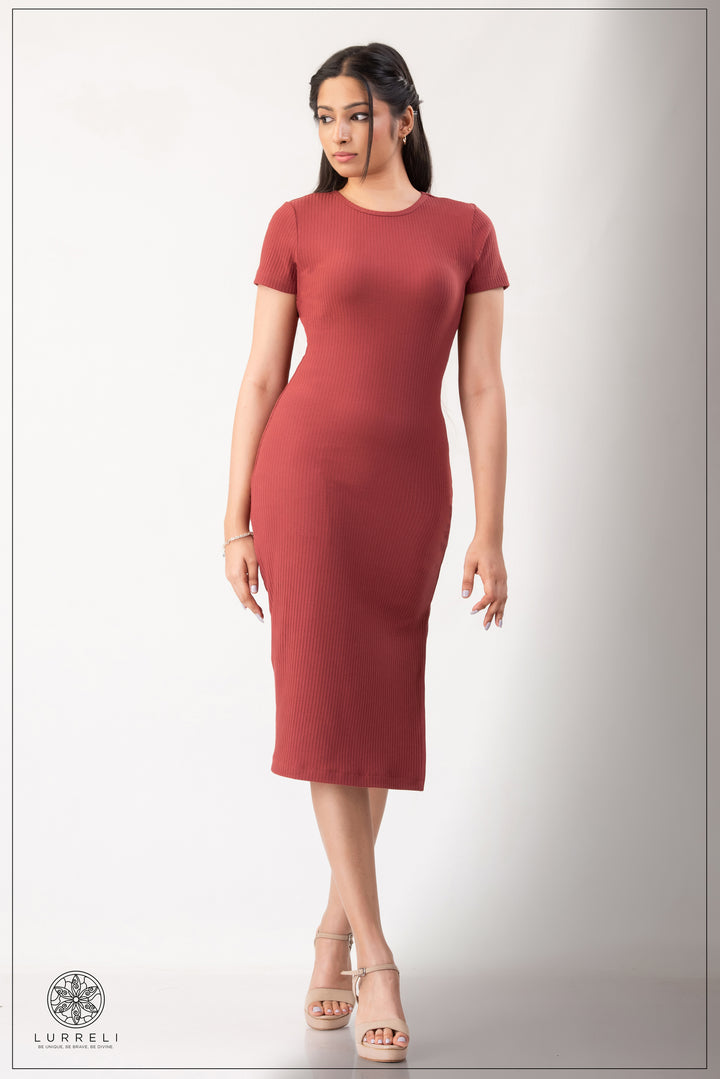 Run Neck Rib Midi Dress
