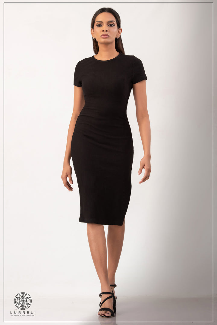 Run Neck Rib Midi Dress
