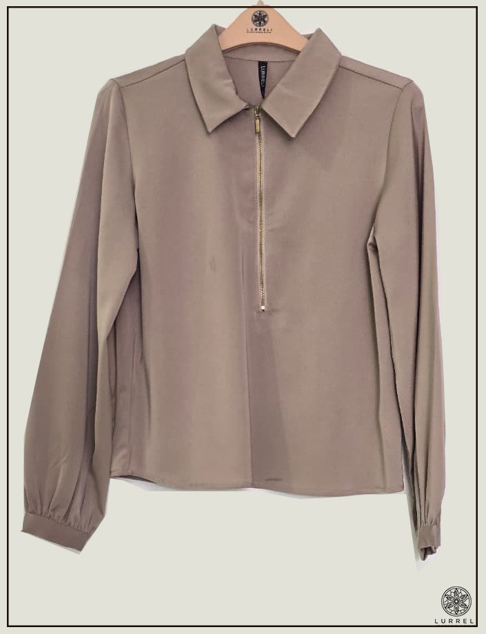 Zip Detail Collar Work Wear Top