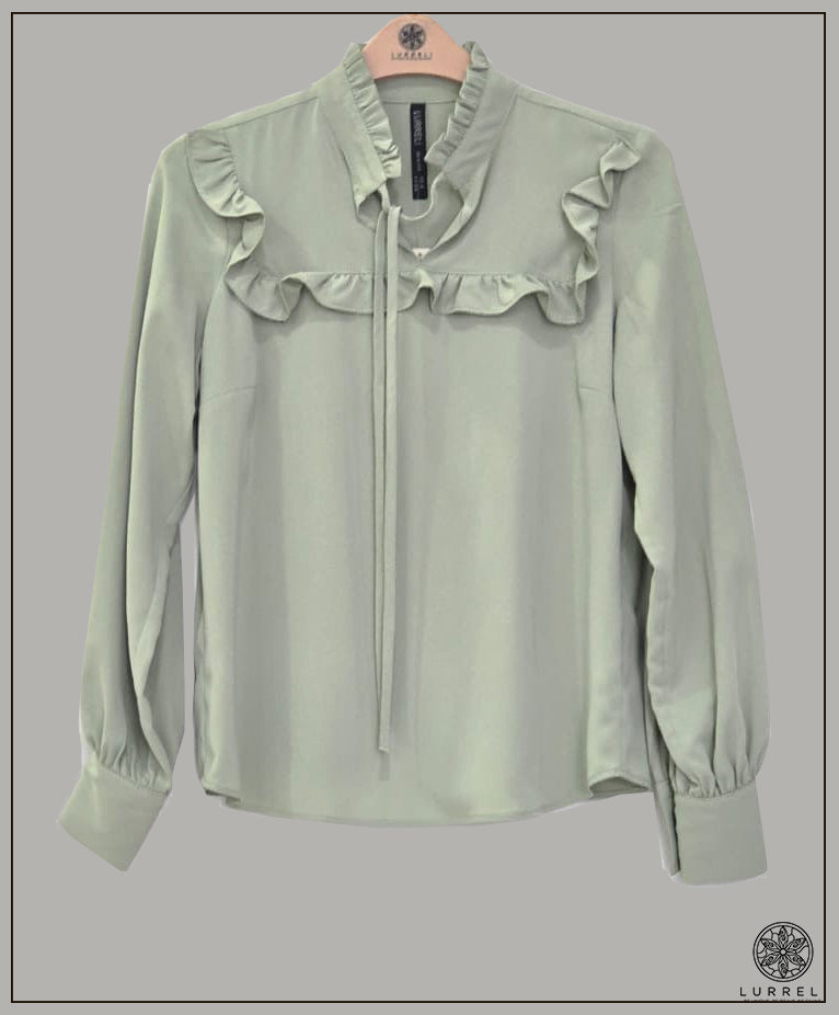 Gathered Neck Detail Long Sleeve Top