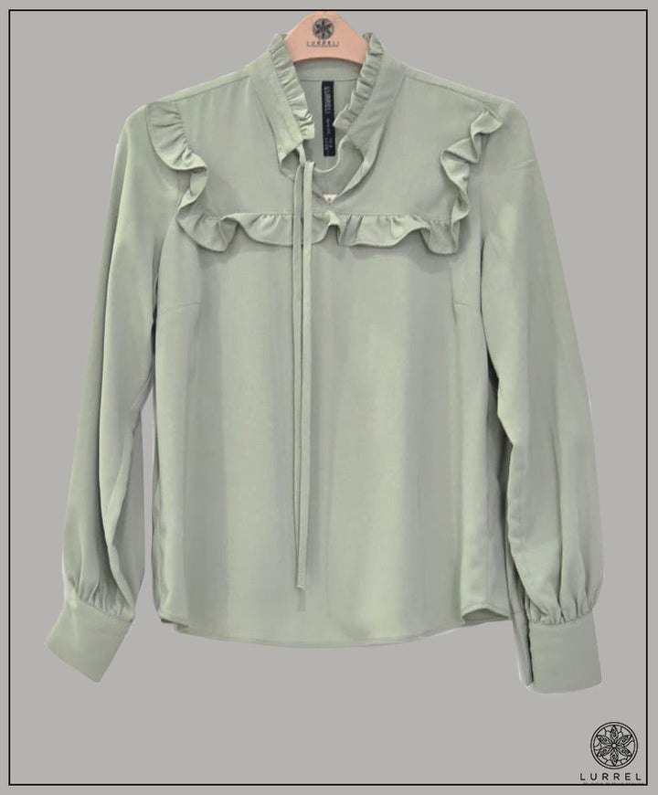 Gathered Neck Detail Long Sleeve Top