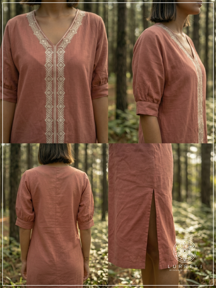 Embroidered linen shift dress