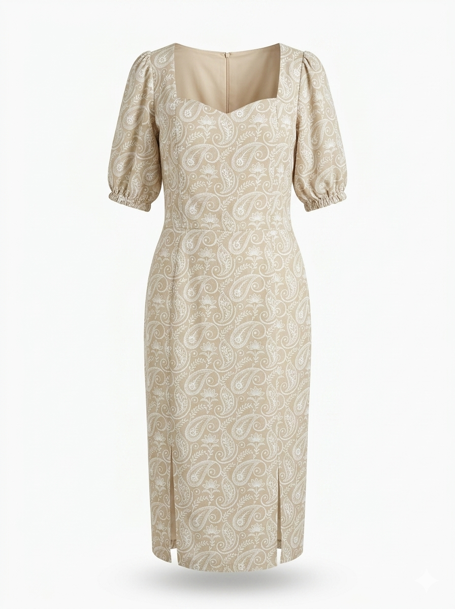 paisley print sheath midi dress