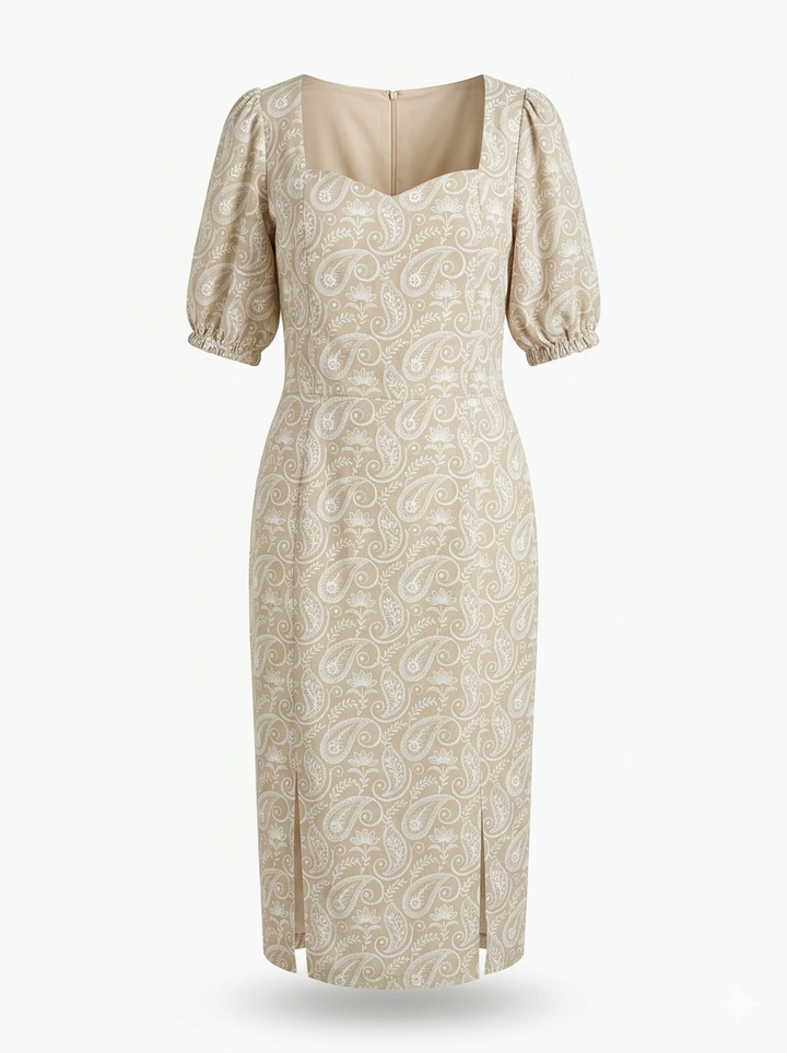 paisley print sheath midi dress