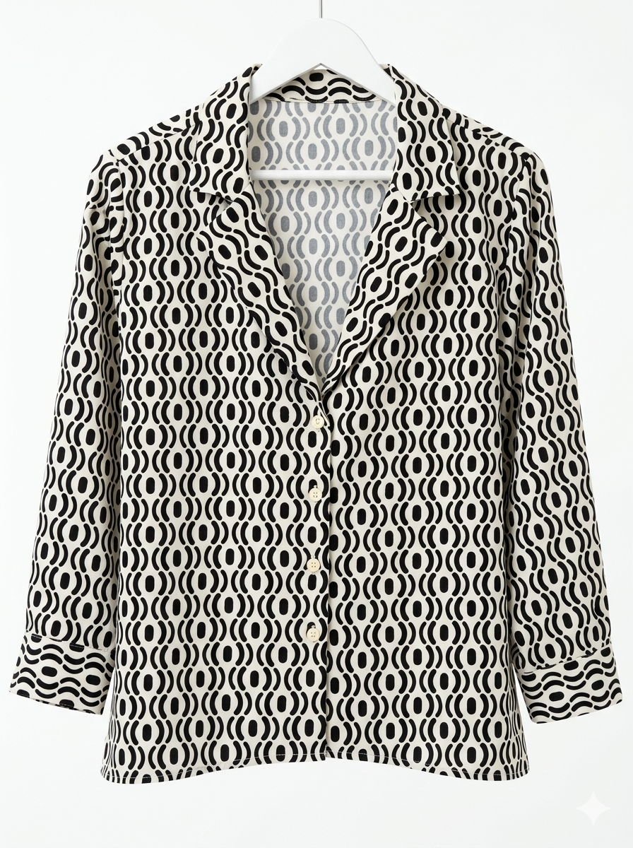 Button-down shirt blouse with a notched collar lapel and cuffed sleeves