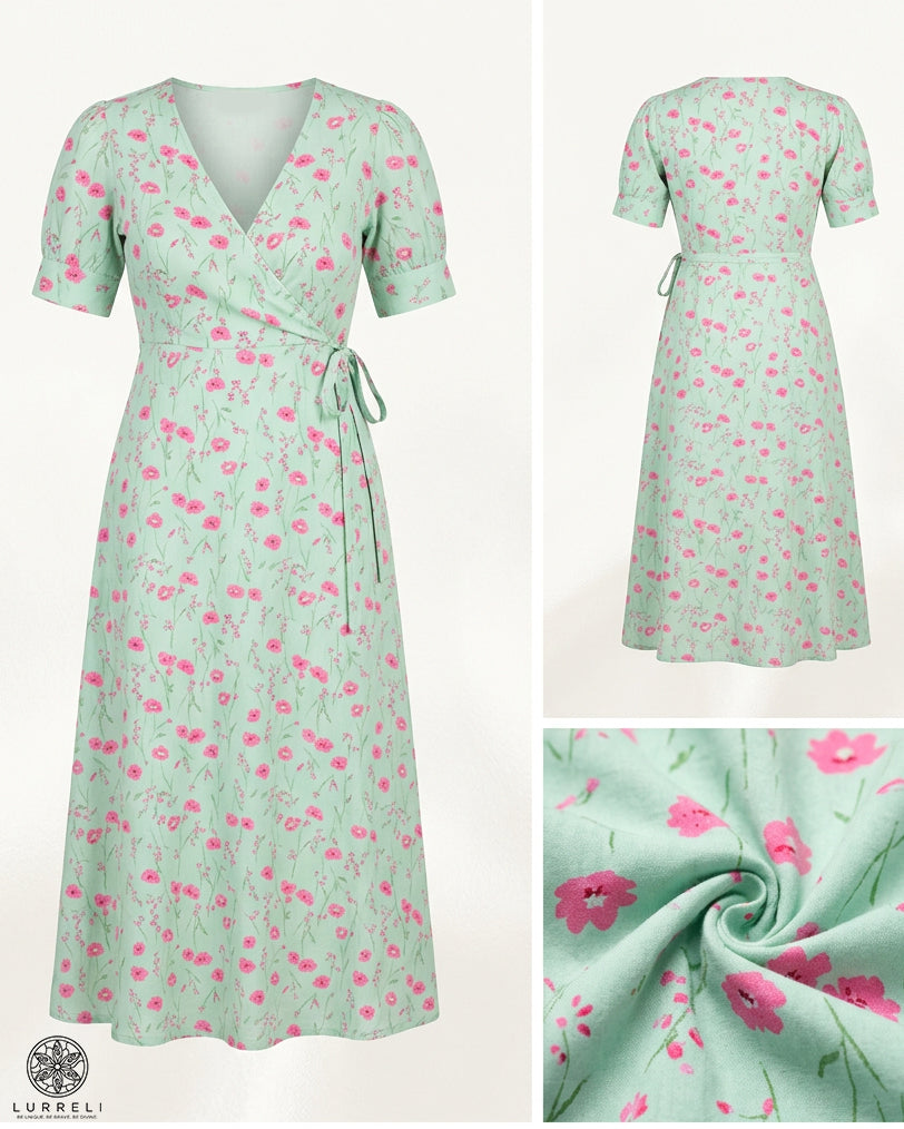midi-length floral wrap dress