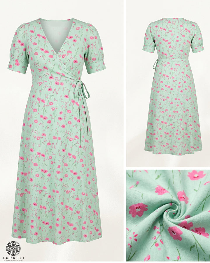 midi-length floral wrap dress
