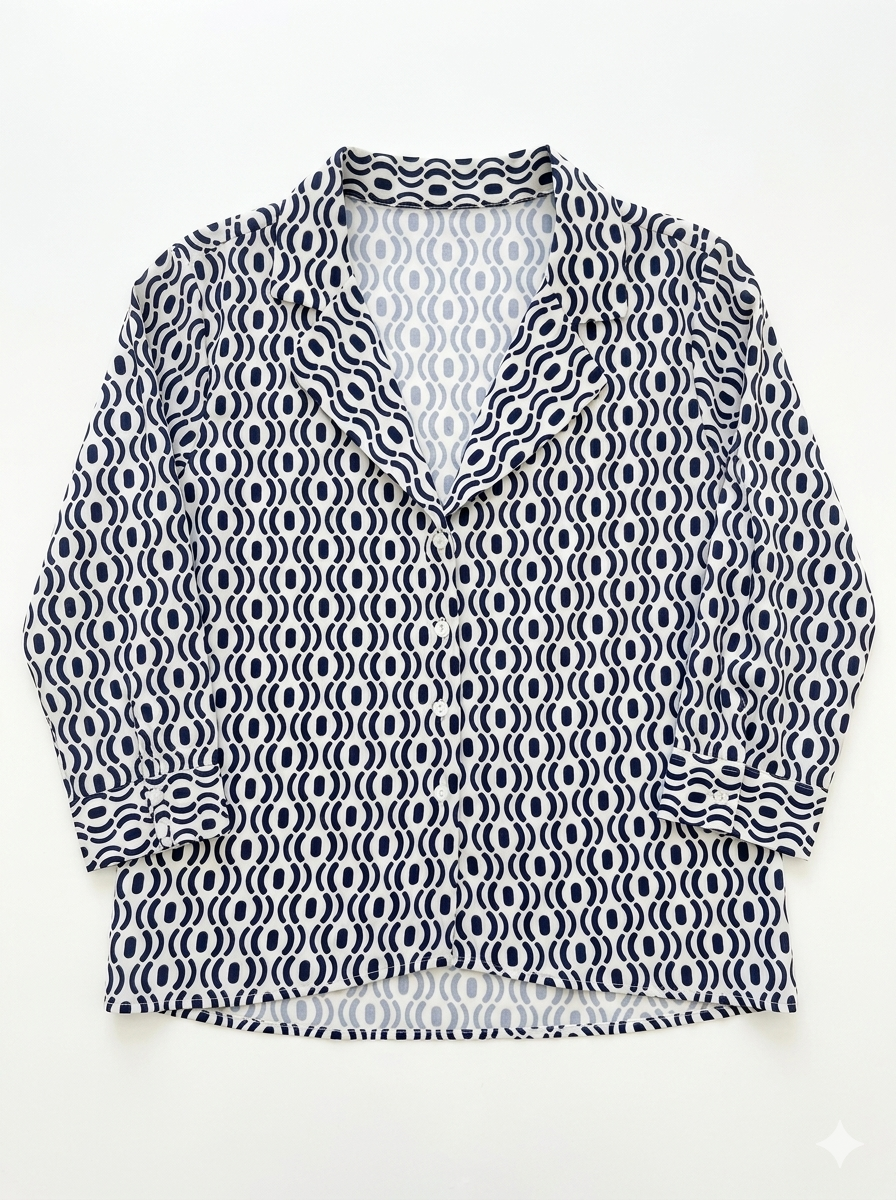 Button-down shirt blouse with a notched collar lapel and cuffed sleeves