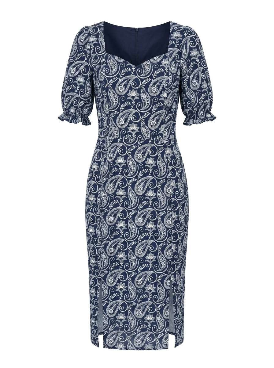 paisley print sheath midi dress