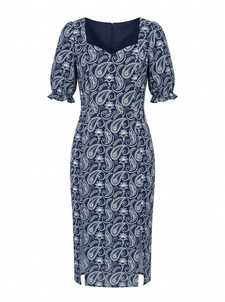paisley print sheath midi dress