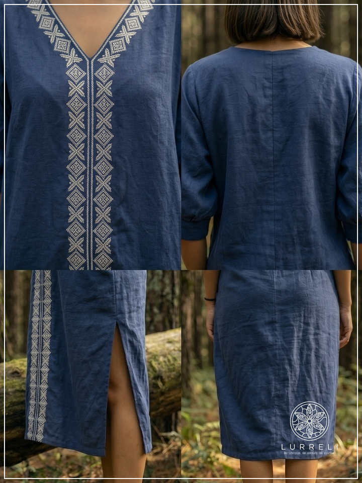 Embroidered linen shift dress