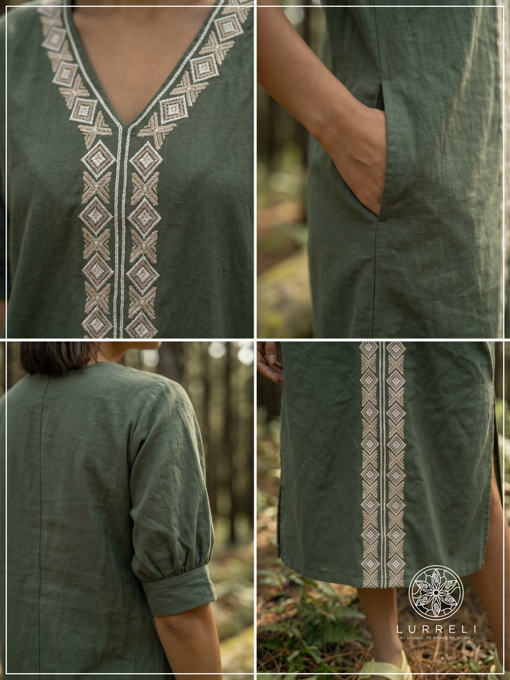 Embroidered linen shift dress
