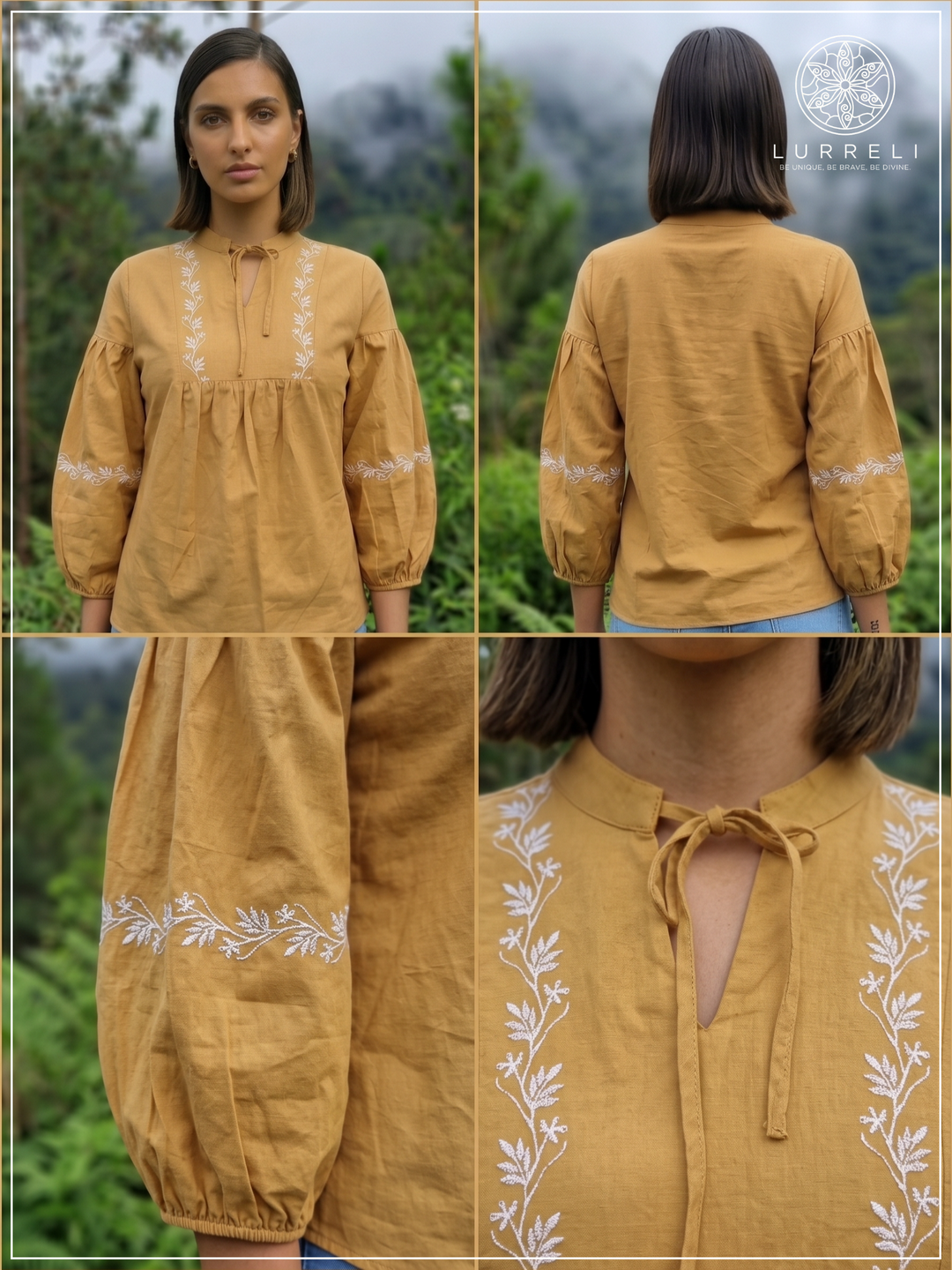 Embroidered Notch Neck Blouse