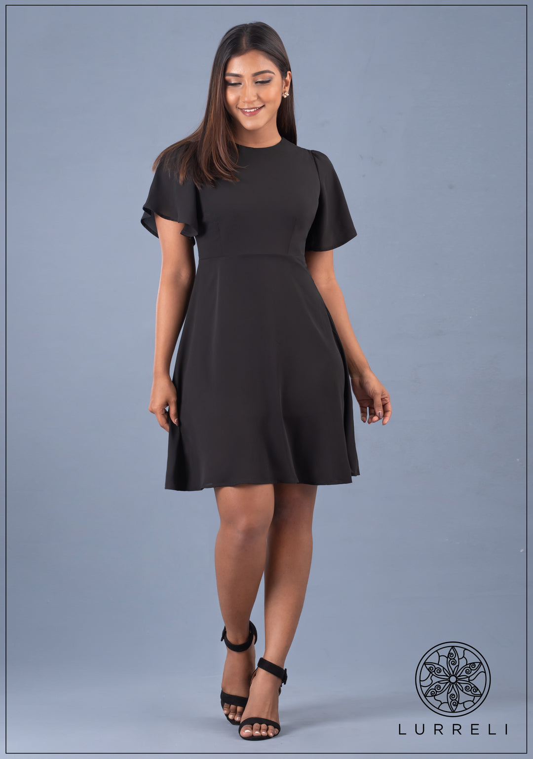 Flare Sleeve Solid Dress
