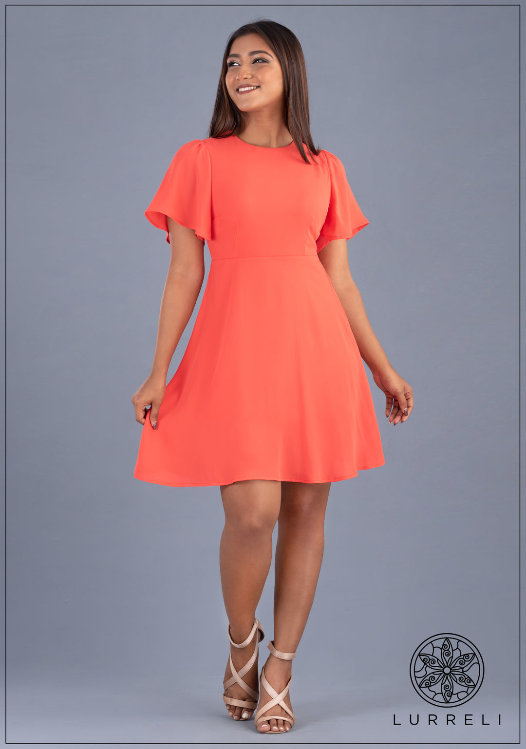 Flare Sleeve Solid Dress
