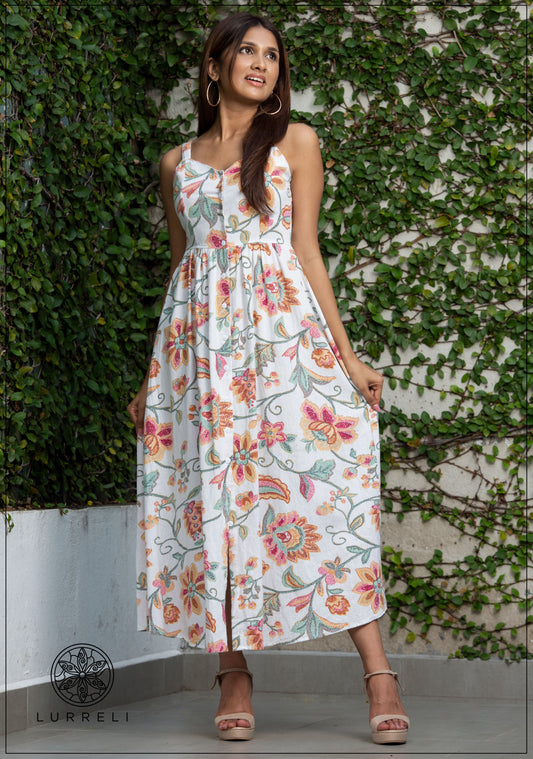 Printed Strappy Linen Dress