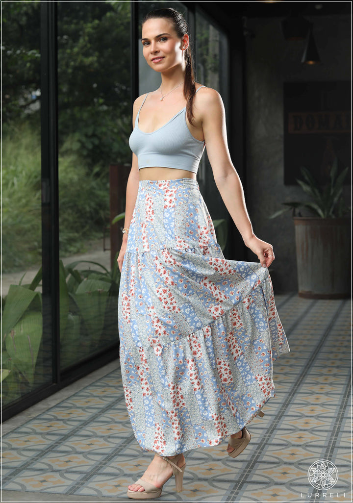 High Waist Ruffle Hem Maxi Skirt